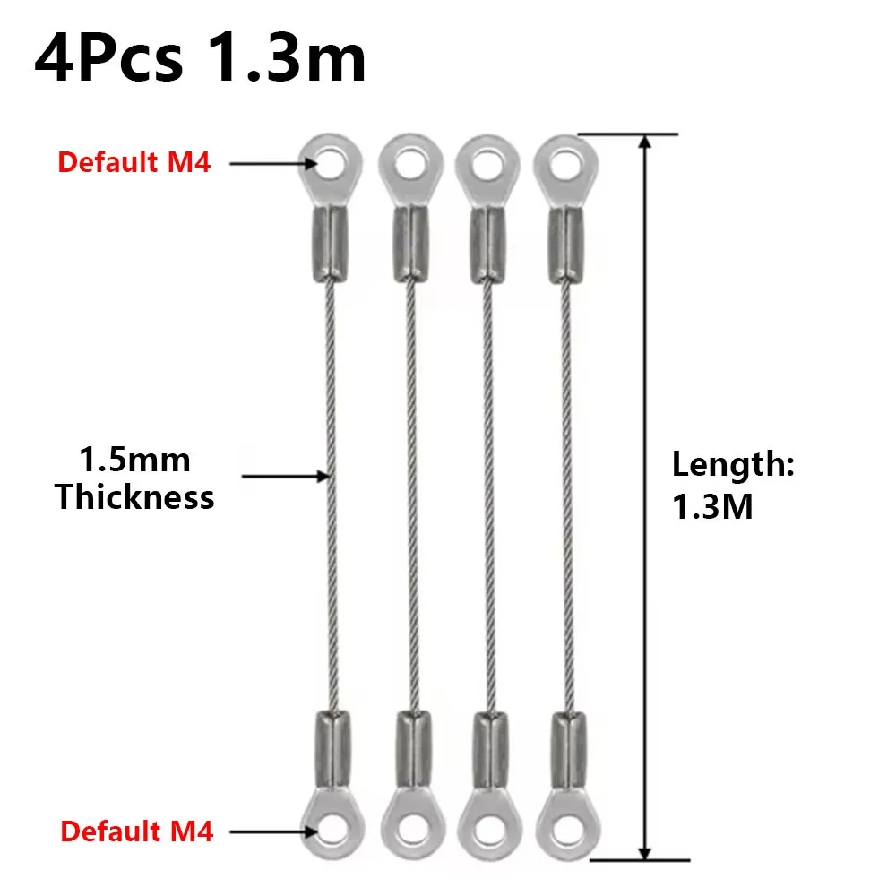 4Pcs 304 Stainless Steel Wire Rope Anti-fall Safety 1.5mm Panel Light Lanyard M4 Wire Eyelets Terminal Block for Hanging Lamp