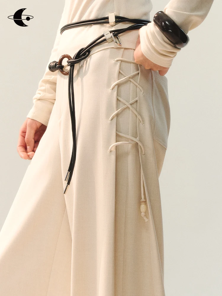 

Новые женские повседневные брюки Genesis 2026 с боковой завязкой, драпировкой, широкими штанинами, удобные, из полиэфирного волокна, с высокой талией