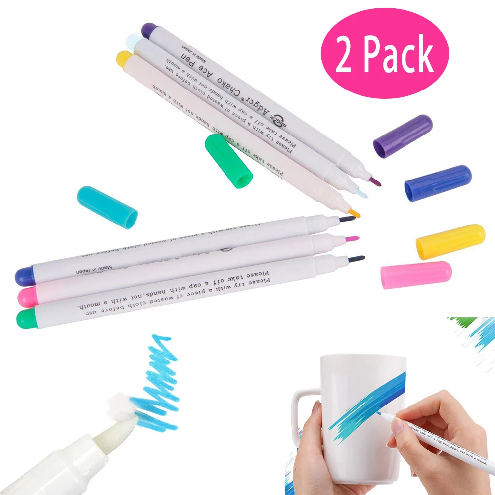 2PCS Disappearing Erasable Ink Fabric Marker Pen Cross Stitch Water Erasable Pen Tailor'S Quilting Sewing Tools Dressmaking