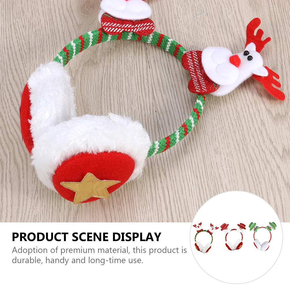 

3Pcs Xmas Earmuffs Hair Clasp Christmas Hairband Party Headwear Comfortable Hair Accessories Holiday Xmas Earmuffs