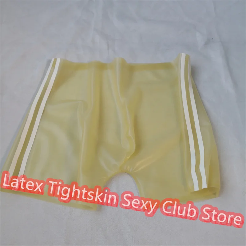 

Men Latex Panties Boxer Transparent with White Sexy Fetish Shorts Handmade Underwear Club Wear for Men Cosplay Costumes