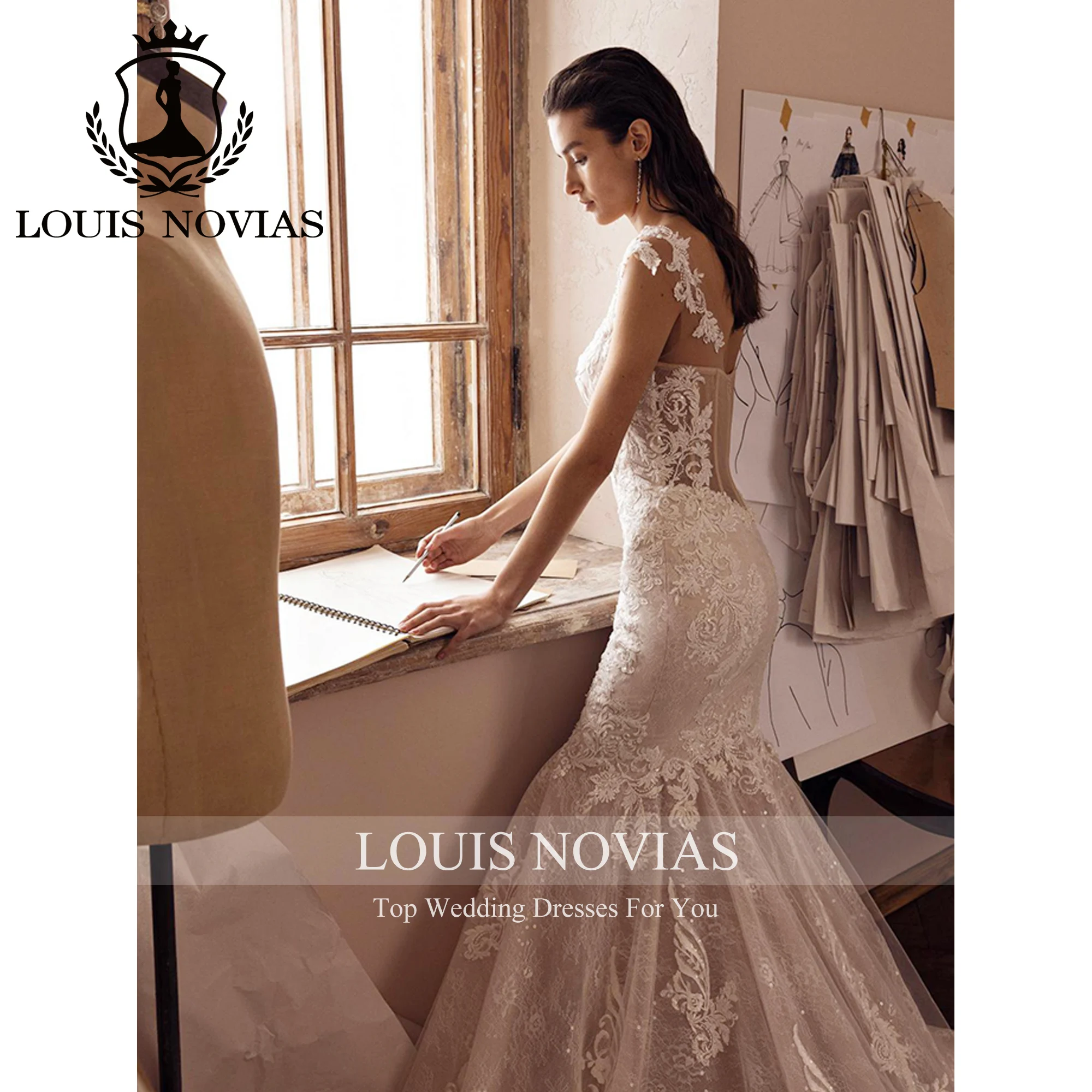 LOUIS NOVIAS ชุดเดรสเมอร์เมดสําหรับผู้หญิงเซ็กซี่สปาเก็ตตี้ Sweetheart Appliques หรูหราชุดแต่งงาน Vestidos De Novia