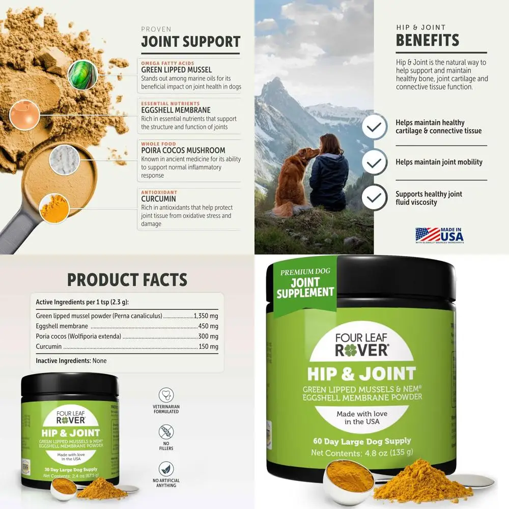 

Hip & Joint - Joint Supplement for Dogs with Green Lipped Mussel, Eggshell Membrane and Curcumin - Veterinarian Formulated - 60