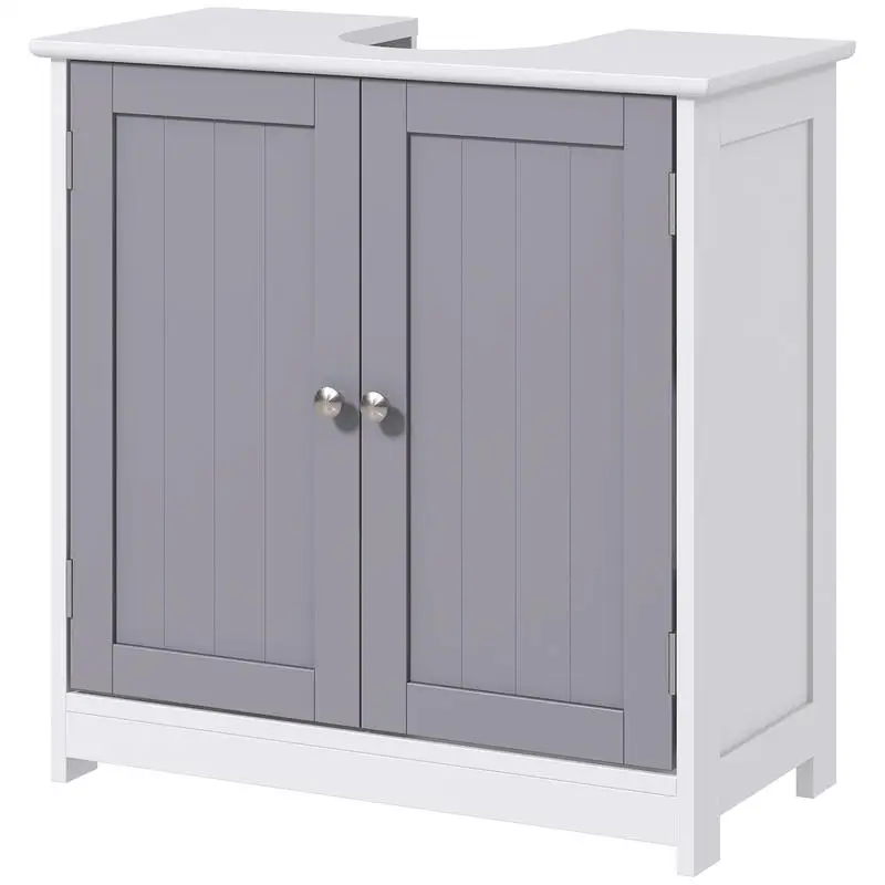 

kleankin Bathroom Vanities, Bathroom Sink Cabinets with U-Shape Cut-Out and Adjustable Internal Shelf, White and Gray