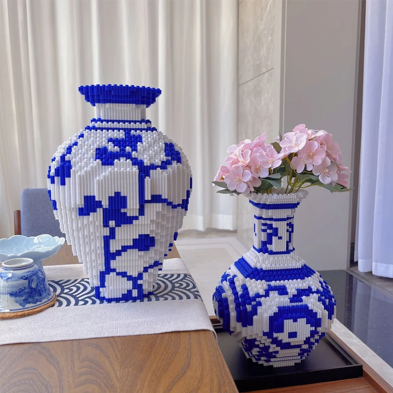 28cm Chinese Style Blue and White Porcelain Vase Creative DIY Puzzle Building Block Desktop Ornaments For Christmas Gift view 2