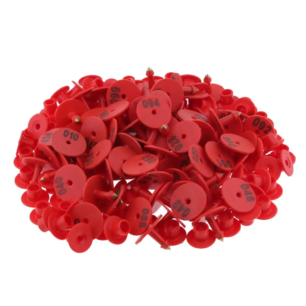 100PCS Small Numbered Livestock Ear Tag for Pig Cow Cattle Goat Sheep Red