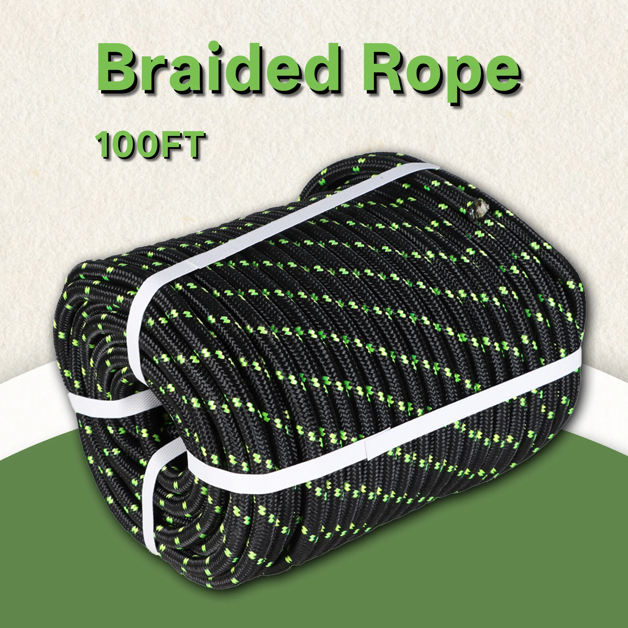 

1/2 Inch Double Braided Polyester Rope 100Ft Black-Green-for Tree Climbing Rigging, Arborist