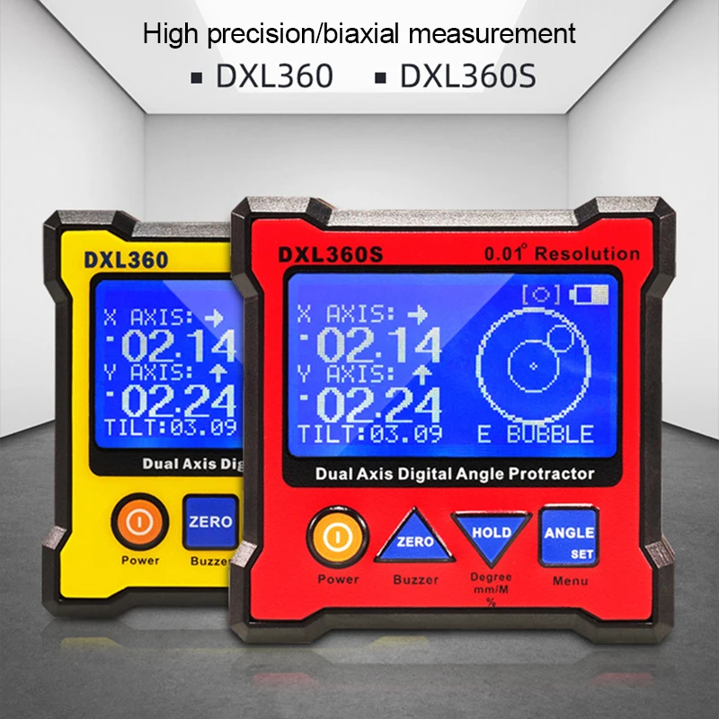 DXL360/S High-precision Dual-axis Inclinometer Digital Angle Meter Level Meter Gauge Angle Protractor with 5 Sides Magnetic Base