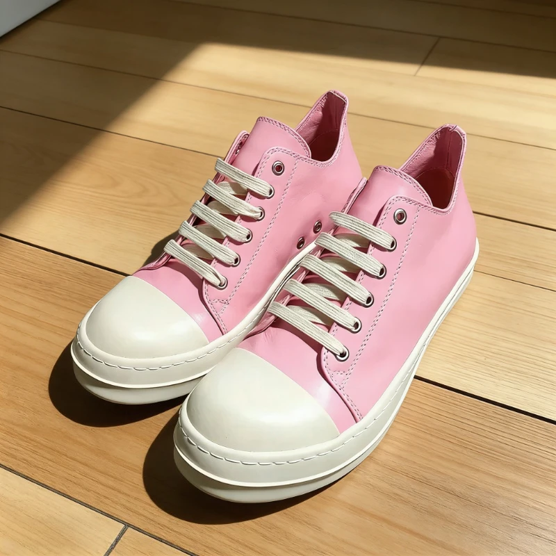 

Pink Women Casual Shoes Genuine Leather Platform Sneakers for Female Fashion Flats Men Board Shoes Unisex Footwear