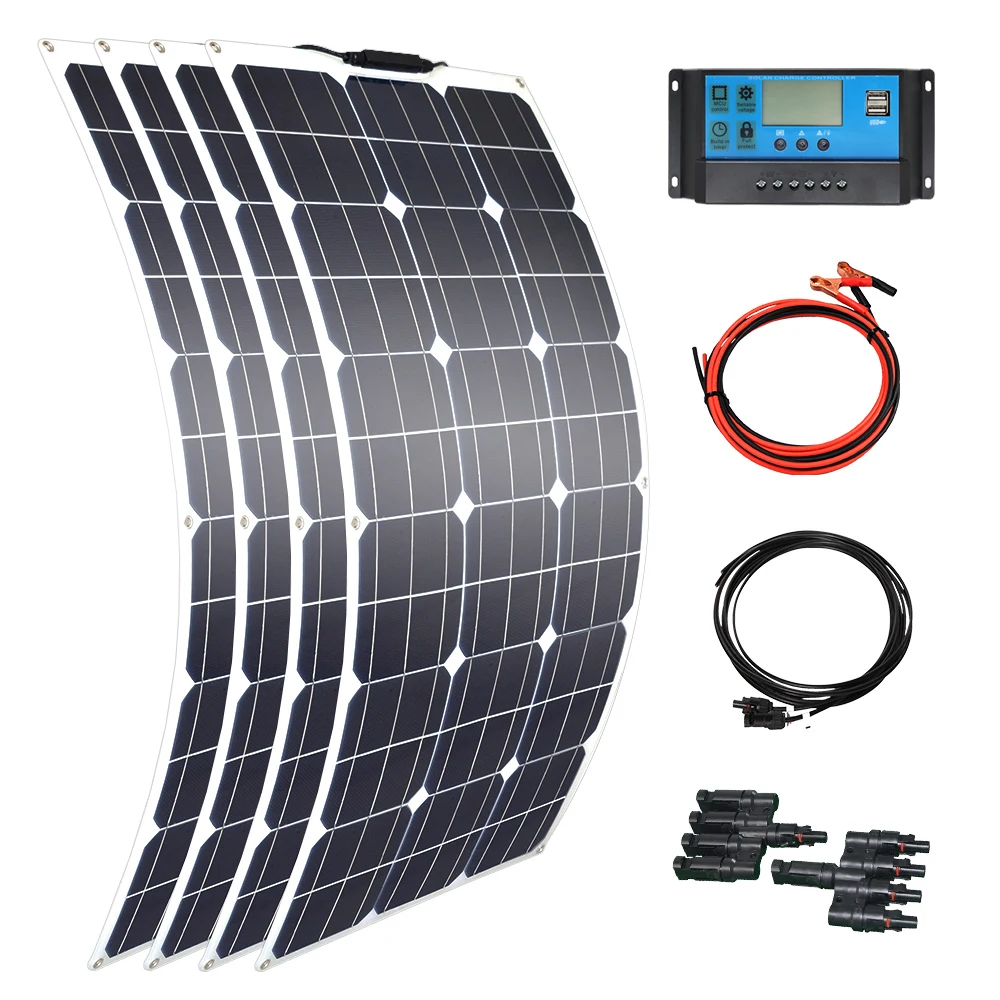 Flexible Solar Panel kit complete Module Flexibles Solarpanel-Kit komplette Modul zelle 18V 200W 300W 400W W Controller für Wohnmobil/Boot/Auto/Heim 12 V / 24V Batterie ladegerät