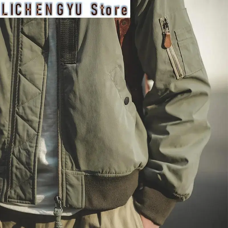 Bomber Jacket Thickened Splicing Baseball Flight Coat with Inner Pocket for Men's Winter Cotton Padded Jacket