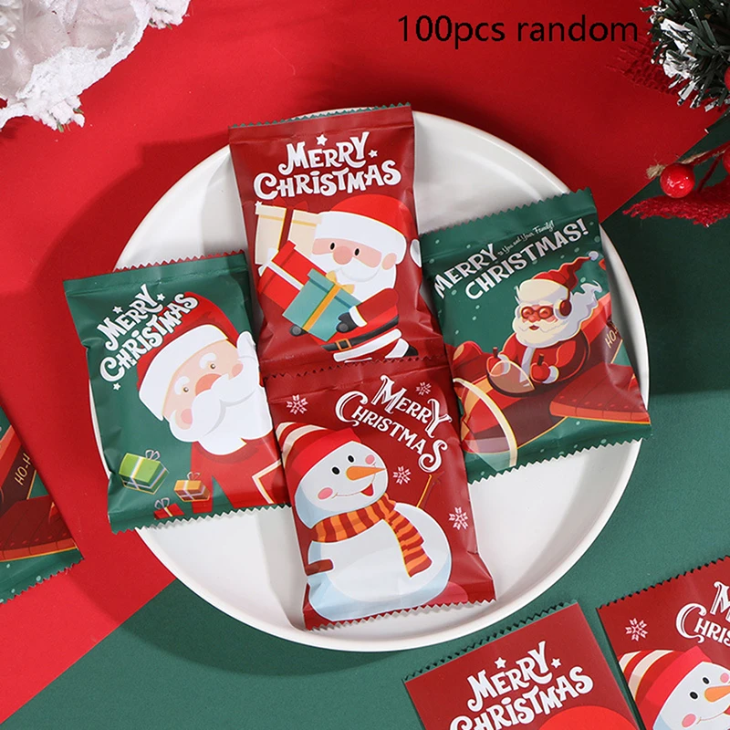 100Pcs 7*10Cm Christmas Hot Seal Bags For Handmade Candy Nougat Biscuit Packaging Christmas New Year Party Decoration