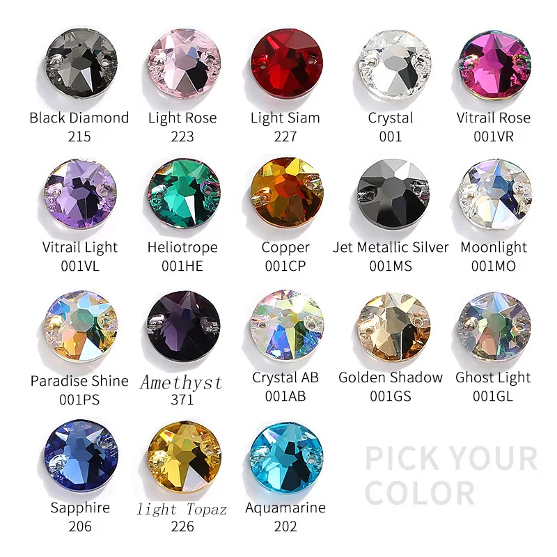 10 Pcs/Bag Round Stones For Jewelry Decoration k9 Flatback Crystal Rhinestones For Clothes Dress Diy & Craft Beads For Sewing
