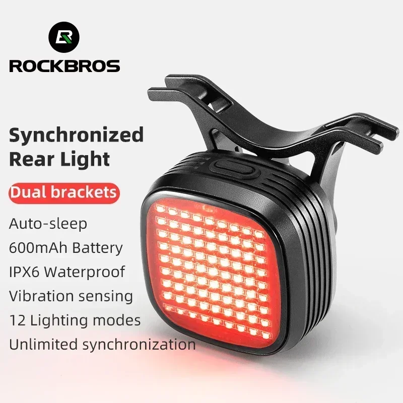 

ROCKBROS Bike Rear Light MTB Road Smart Brake Sensing Synchronized Bicycle Tail Light IPX6 Waterproof Rechargeable Rear Lamp