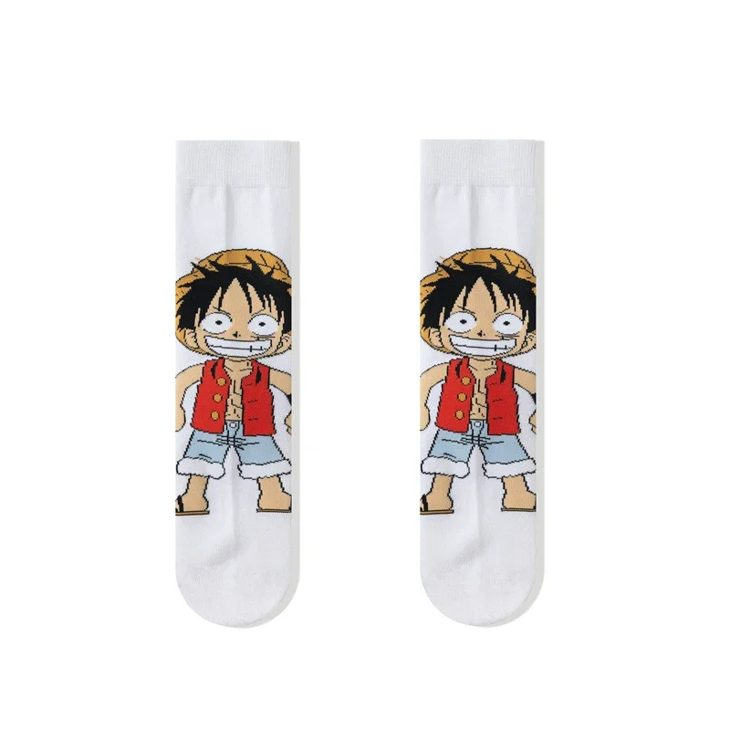 One Piece Anime Socks Cartoon Luffy Chopper Medium Long Breathable Cotton Socks Fall Winter Men Creative Casual Sports Sock Gift