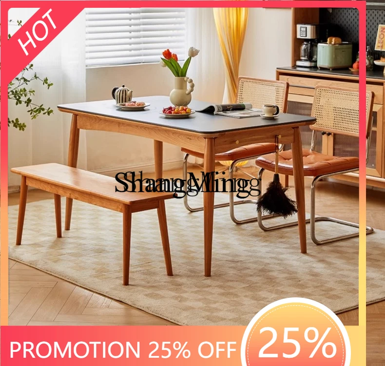 

CL solid wood black rock slab dining table household black dining table small apartment dining table and chair combination