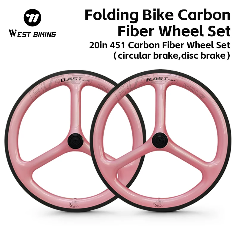 WEST BIKING T700 High Strength Carbon Fiber Bicycle Wheelset 20 Inch 451 Disc Brake Bearing 50mm Ultra-Light Foldable Bike Wheel