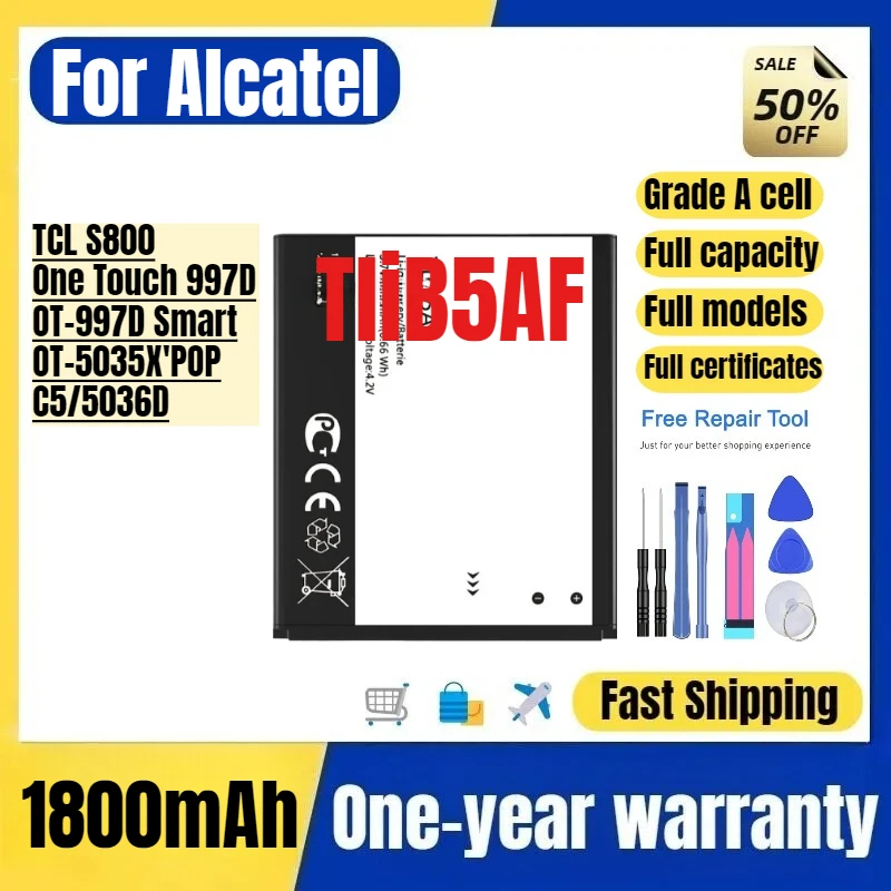 TliB5AF for Alcatel TCL S800/One Touch 997D/OT-997D Smart OT-5035X'POP/C5/5036D  Phone Battery Replacement Bateria Grade A Cell