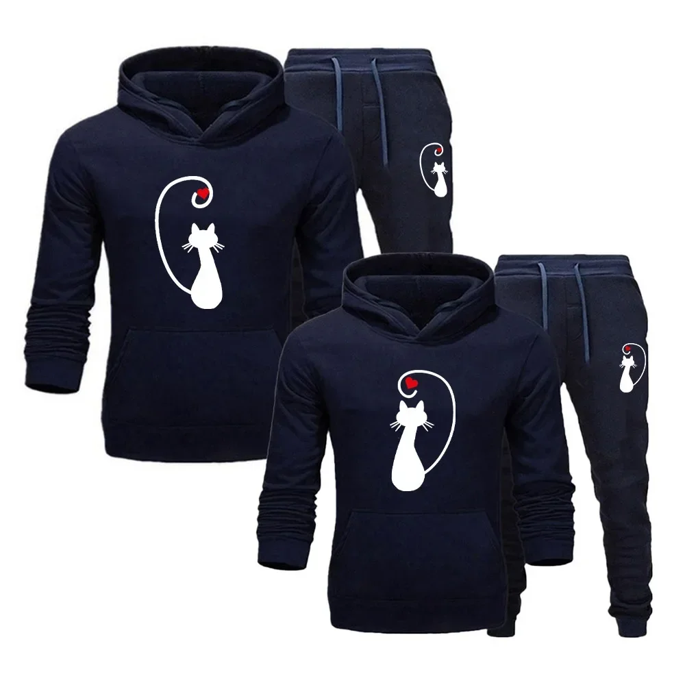 

Couple Hoodie Print Set Lover Winter Hoodie and Sweatpants 2 Piece Clothing Set Casual Sports Men Women Sportswear