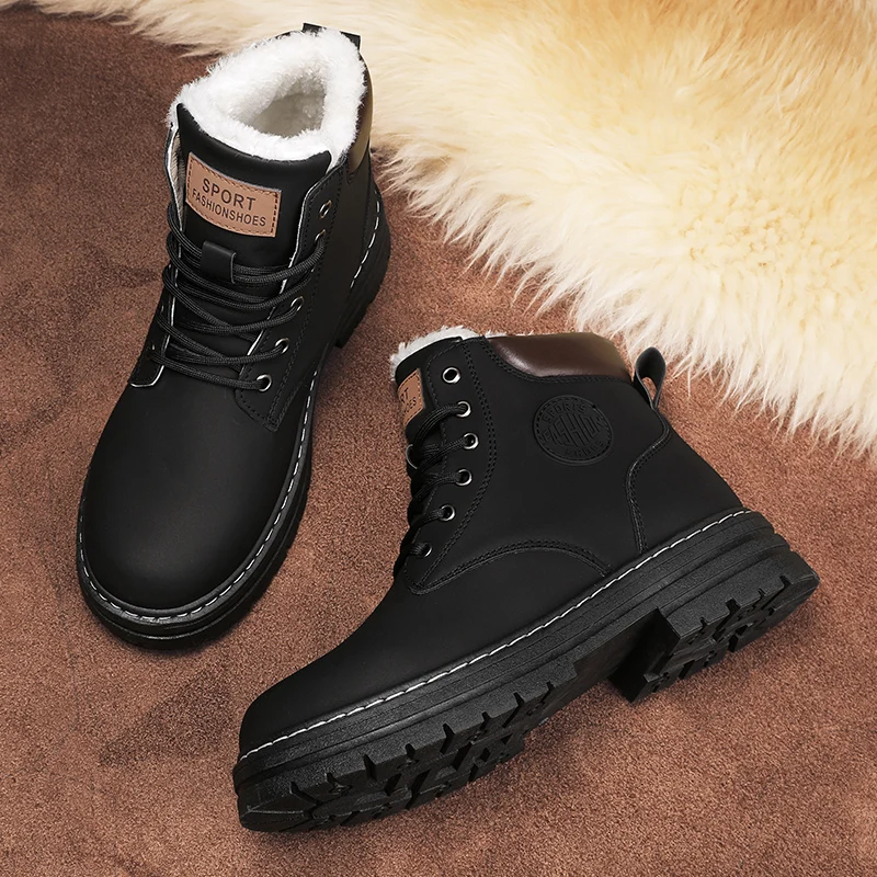 Winter Boots for Men Round Toe Thick Bottom Flexible Outdoor Shoes Keep Warm Comfortable Trendy All-match Plus Velvet New Model