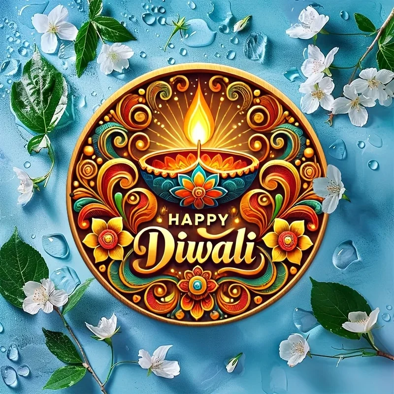 CIFBUY Retro Happy Diwali Elegante Diya Aluminium Wandkunst Wasserdicht Verschleißfest Heim Bar Café Hof Zimmer Deko Geschenk