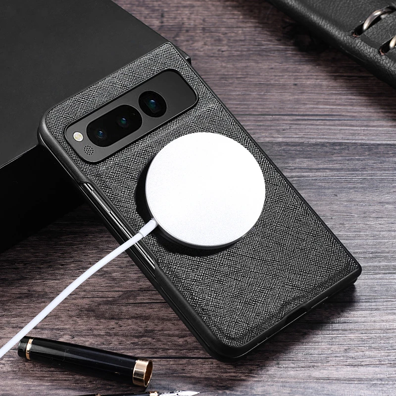 Premium PU Leather Case for Pixel Fold For Magsafe Magnetic Wireless Charging Shockproof Back Cover for Google PixelFold G9FPL