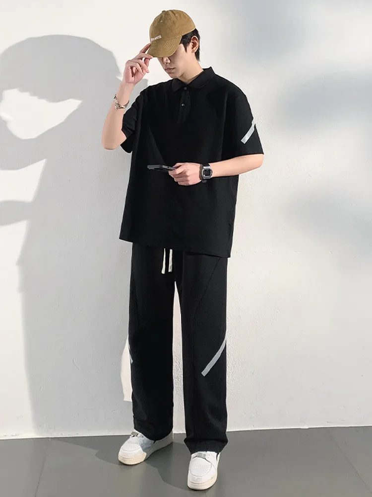 

Summer Thin ort Sve irt Men's Loose Faion Sport Pants Set 2025 New Sle Youth Polyester Fiber Long Pants Set