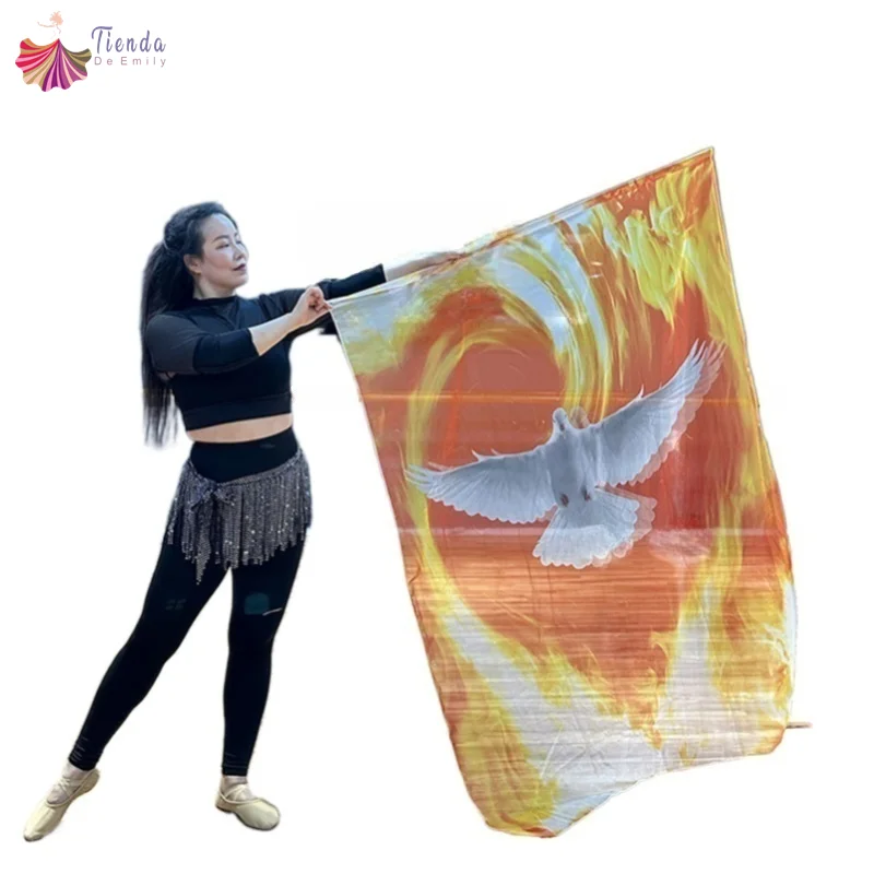 2PCS Worship Flags With Scalable Rods Praise Dance Flag Rectangular Gradient Color Pigeon Angle Wing Church Banner Stage Props