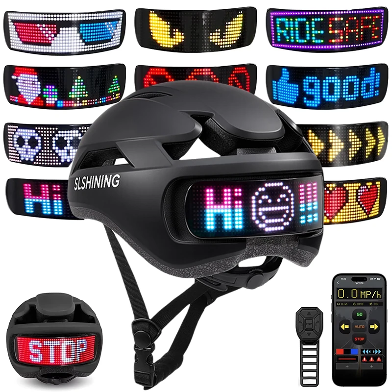

Bicycle Helmet with Led Display, APP Control Programmable Outdoor Sports Cycling Taillight Helmet Road Bike Helmet for Men Women