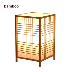 Lámpara de mesa de estudio de dormitorio simple, arte de bambú, decoración cálida, lámpara de mesa japonesa de escritorio, productos tejidos de Bambú