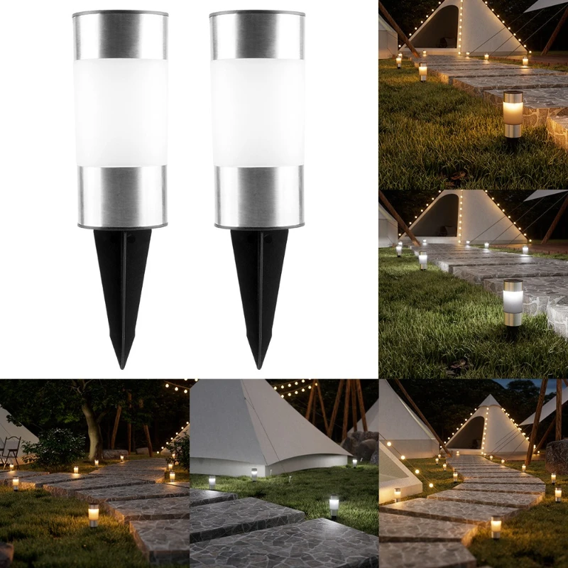 

Новые цилиндрические садовые светильники из нержавеющей стали на солнечных батареях, водонепроницаемые, для декоративного освещения газонов и патио, уличные ландшафтные лампы на колышке