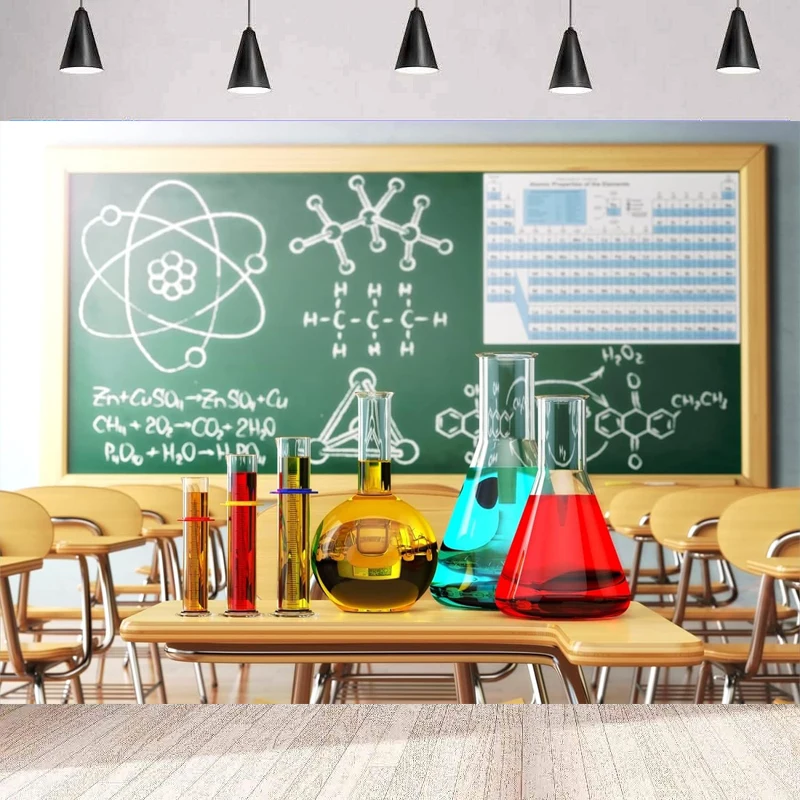 Photography Backdrop School Science Lab Chemistry Equipment Beakers Classroom Blackboard Background Mad Science Birthday Party