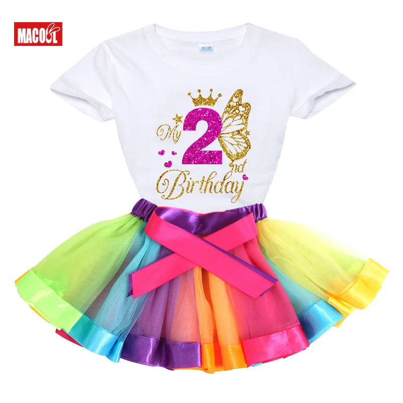 Menina camisa de aniversário borboleta meninas roupas tutu conjunto festa de aniversário camisa meninas crianças vestido terno 5th 6th 7th 4th 3 anos de idade terno