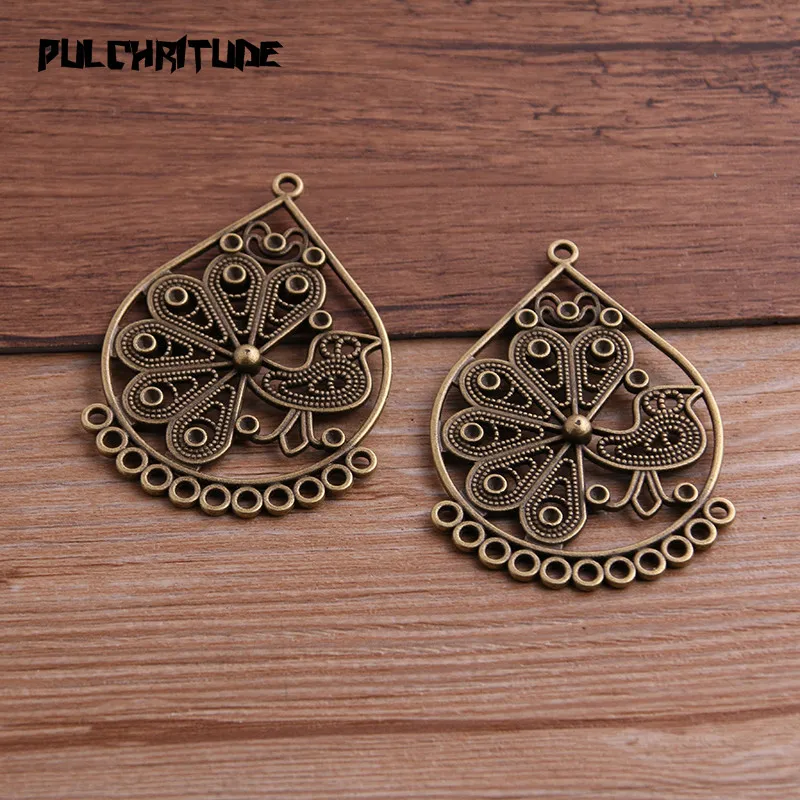 2pcs 40*55mm Two Color Zinc Alloy Necklace Charm Jewelry DIY Hollow Animal Peacock Connector Pendant Necklace