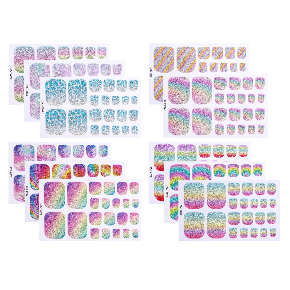 Autocollants d'ongles imperméables à paillettes arc-en-ciel, 11 pièces, enveloppes d'orteils auto-adhésives pour fête d'été, usage quotidien, pour femmes