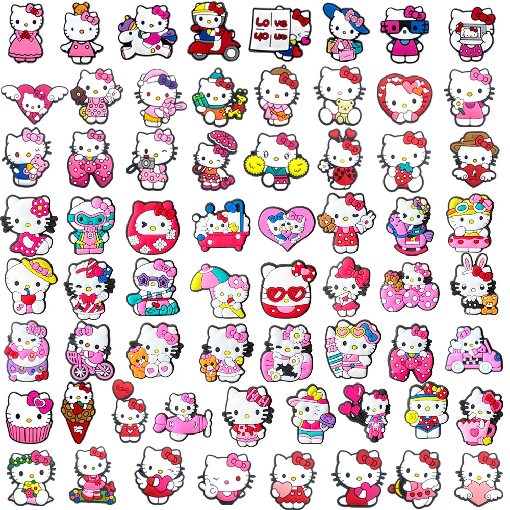 10-65pcs Mesuca Cute Hello Kitty Series Shoe Charms For Slides Sandals,PVC Shoe Decorations Accessories For Party Birthday Gift