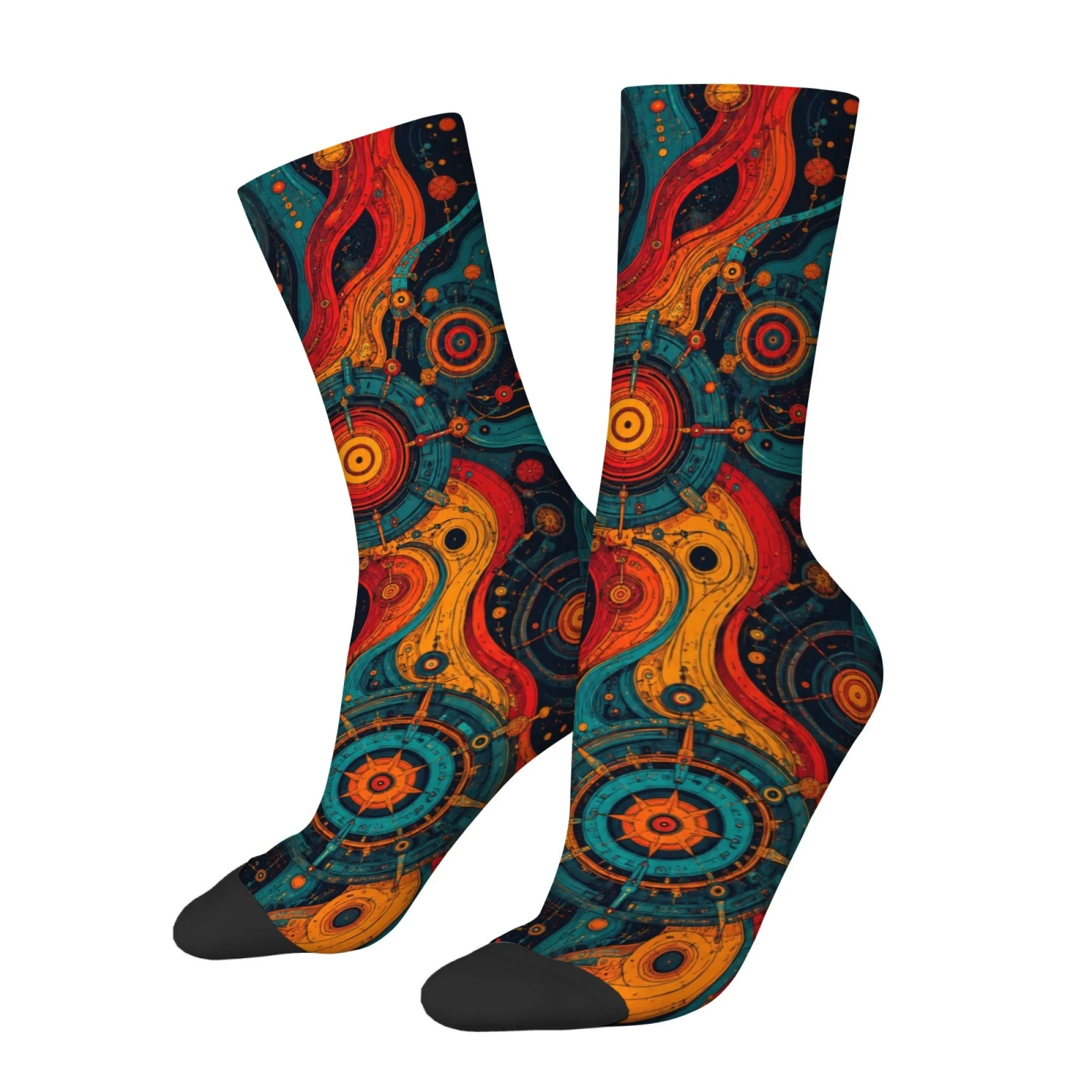 Abstract Colorful Swirling Print Men's Mid-calf Socks Breathable Comfortable Soft Socks with A Quirky Hip-hop Style Socks