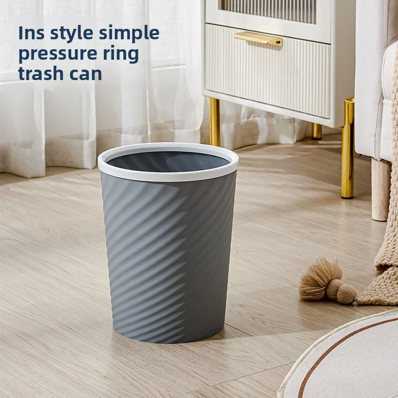 

New Home Ins Style Simple Press Ring Trash Can Nordic Spiral Pattern Uncovered Paper Basket Garbage Bin Family Cleaning Tools