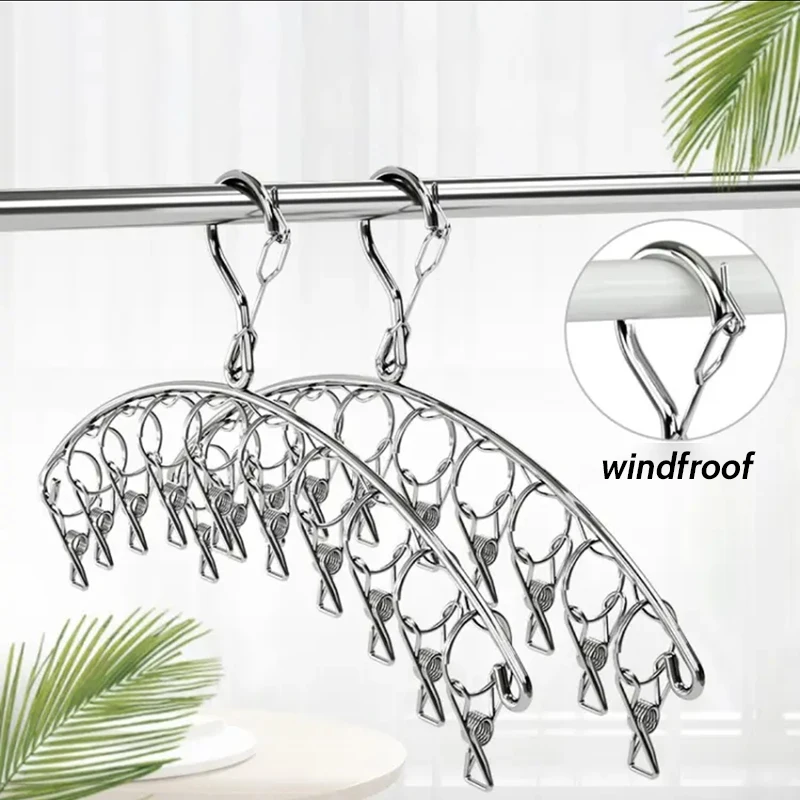 6-10 Clips Stainless Steel Clothes Drying Hanger Windproof Clothing Rack Clips Sock Laundry Airer Hanger Underwear Socks Holder