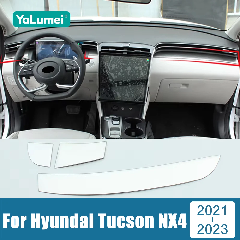 

For Hyundai Tucson NX4 2021 2022 2023 Stainless Car Central Control Dashboard Trims Strip Cover Stickers Interior Accessories