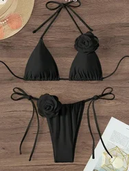 S - XL Sexy 3D Flowers Halter Strappy Bikini Stroje kąpielowe dla kobiet Dwuczęściowy zestaw bikini Strój kąpielowy dla kobiet