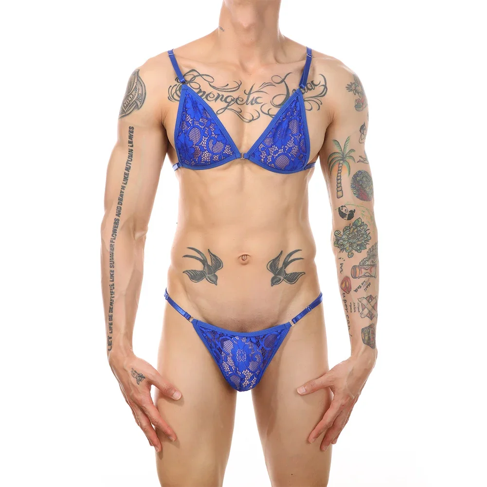 

Men's Lace Lingerie Bra and Briefs Set Adjustable Underpants for Sissy Style Sexy and Comfortable Suitable for All Seasons