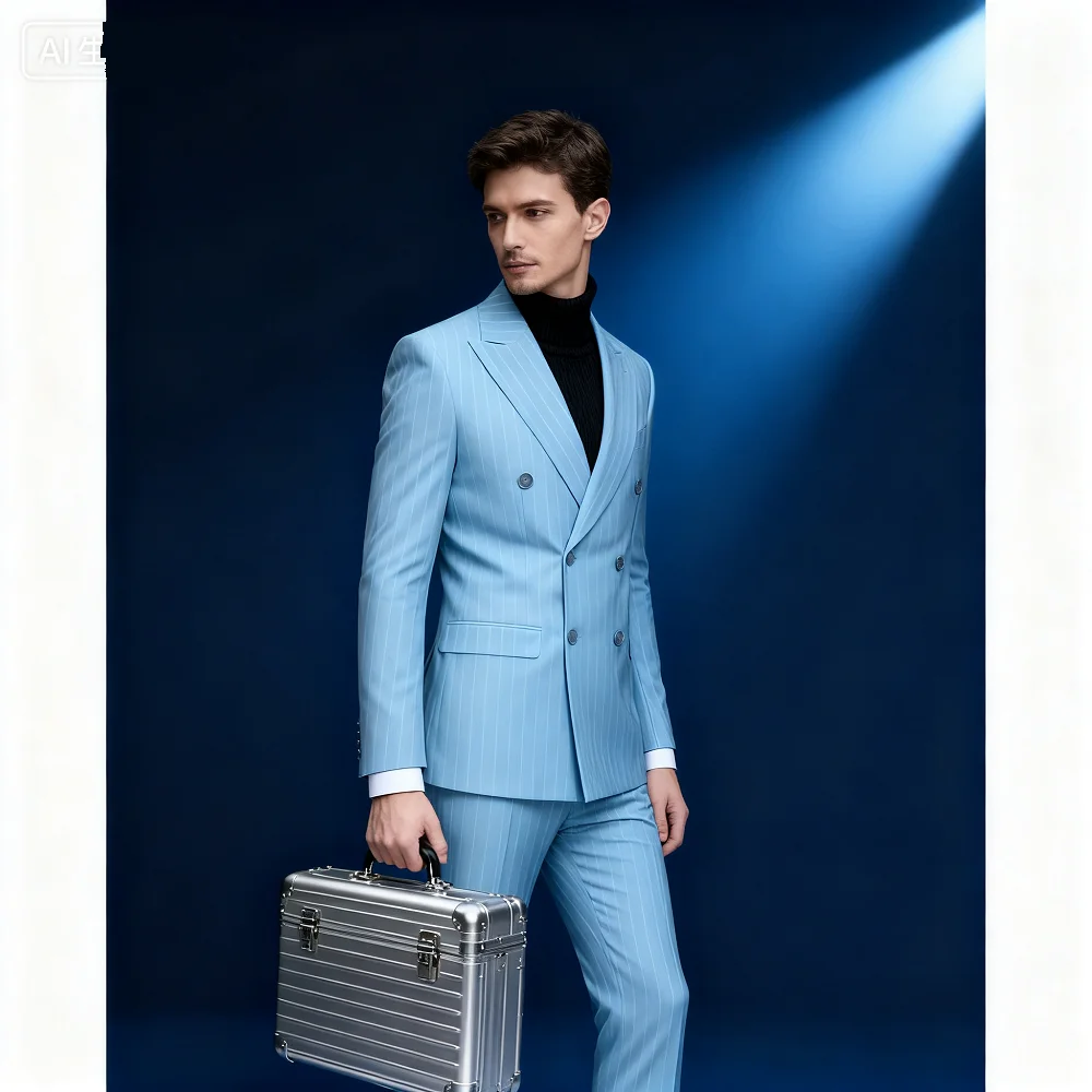 

Men's Slim Fit Blue Notch Lapel Single Breasted Wedding Tuxedo Smoking 2-Piece Set for Groomsmen And Formal Occasions