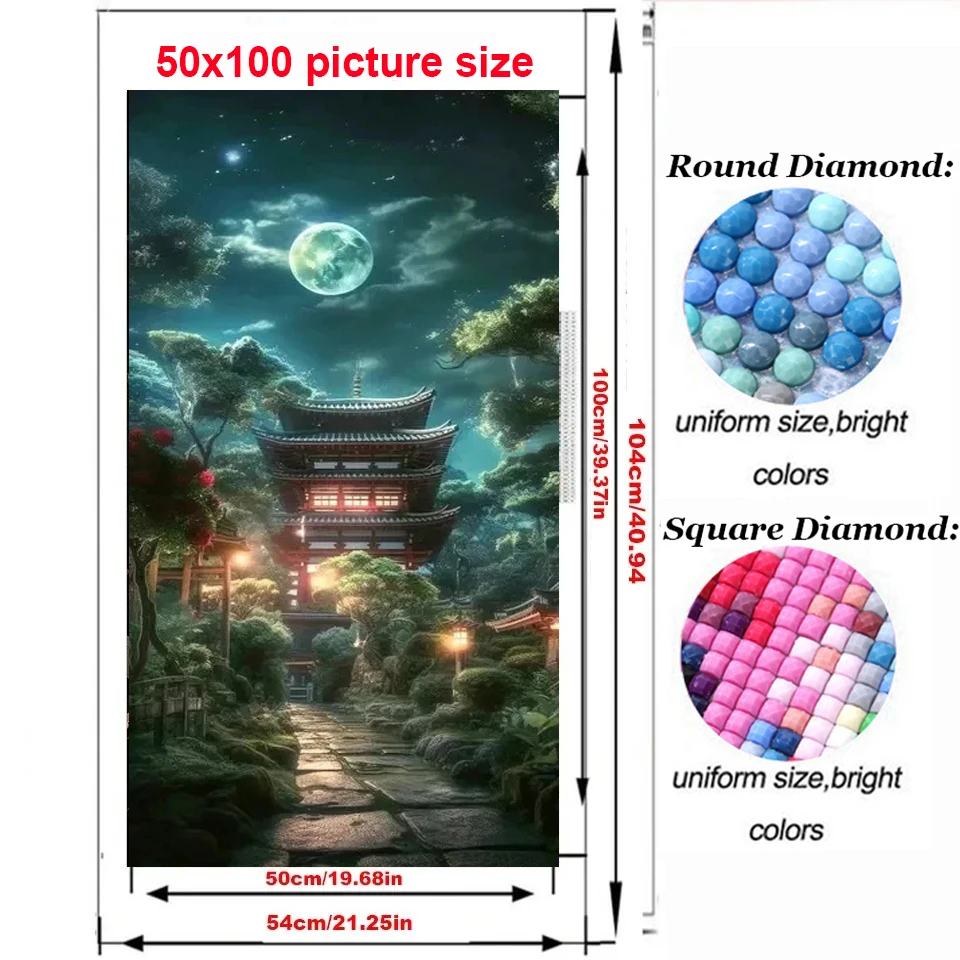 Japanese Temple Sakura Landscape Diamond PaintinG,New 2024,DIY Full Diamond Mosaic Cross Stitch Rhinestone Embroidery,Home Decor