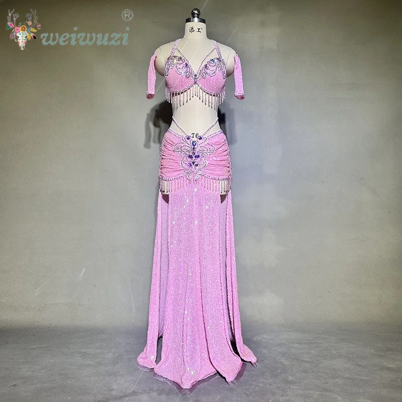Belly Dance Competition Clothing Customization High-end Luxury AB Stones Bra+Split Tip Hip Wrap Skirt Dancer Performance Costume