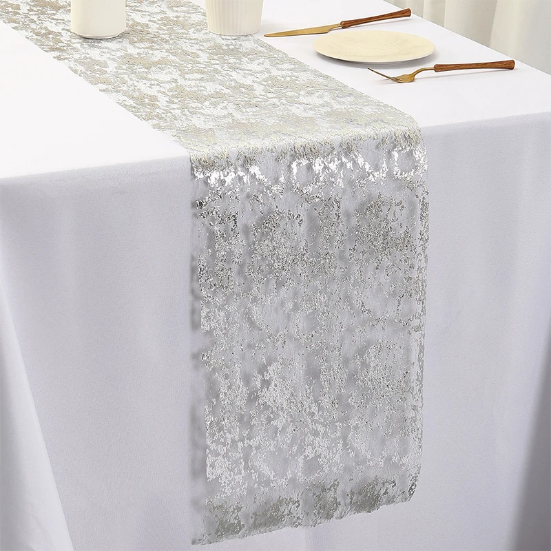28x275cm Glitter Metallic Foil Thin Mesh Table Runners Roll, Table Decorations For Home Wedding Birthday Christmas Decorations