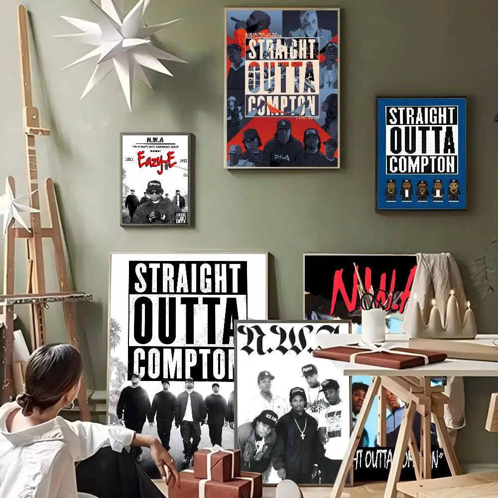 NWA الهيب هوب مغني الراب مستقيم Outta Compton ألبوم الموسيقى الساخن المشارك ورق أبيض يطبع الملصقات الفنية الجمالية الفن طلاء جدران #6