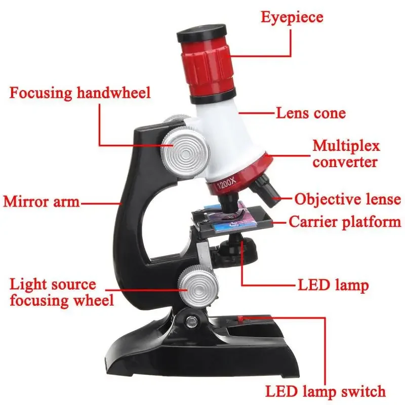 Dreamburgh Mini 100X 400X 1200X Children Microscope Set 12Pcs Microscope Slides Student Science Education lab Research Toys Gift