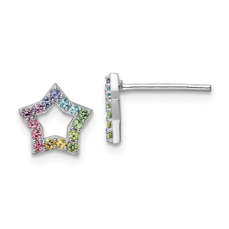 

Sterling Silver Rhodiumplated Rainbow Crystal Star Post Earrings