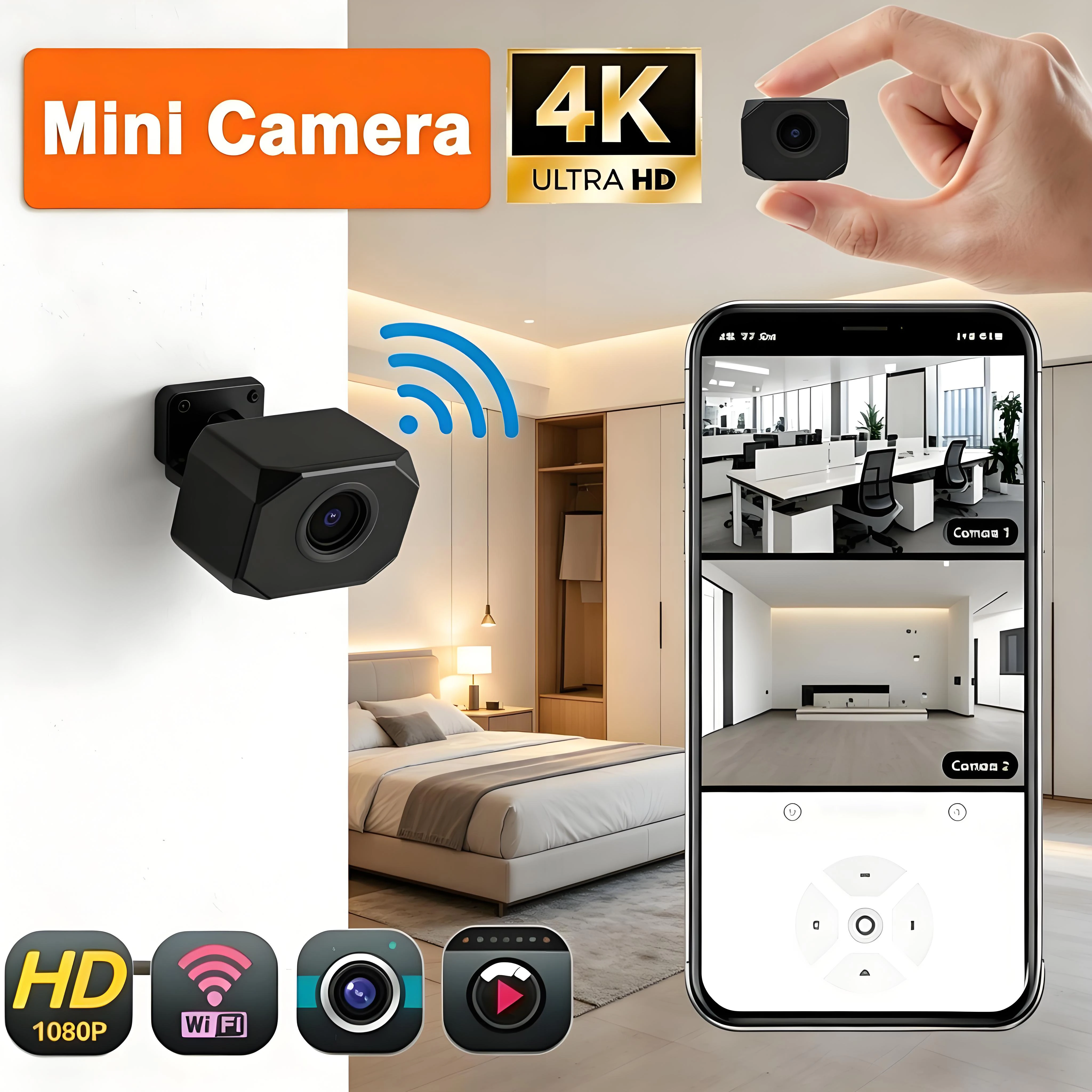 4K HD WiFi Security Camera for Home Mini Smart Indoor IP Surveillance with APP Remote Monitoring Portable Design 2026 NEW